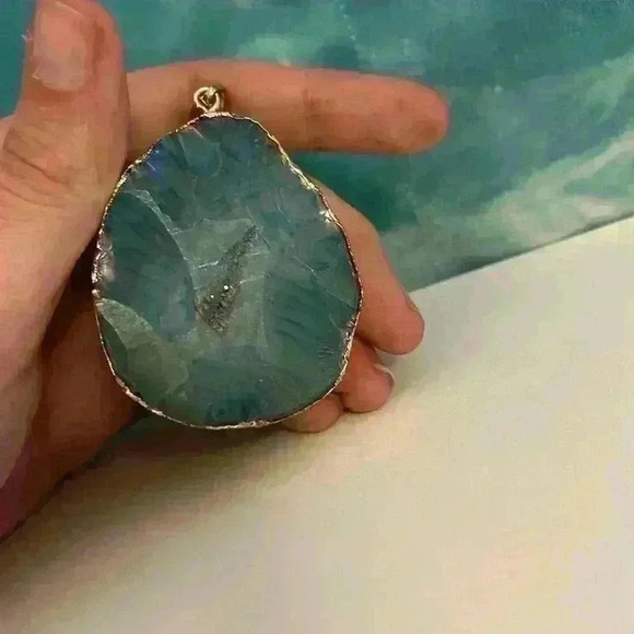 Large Blue Druzy Necklace Pendant - Picture 3 of 9